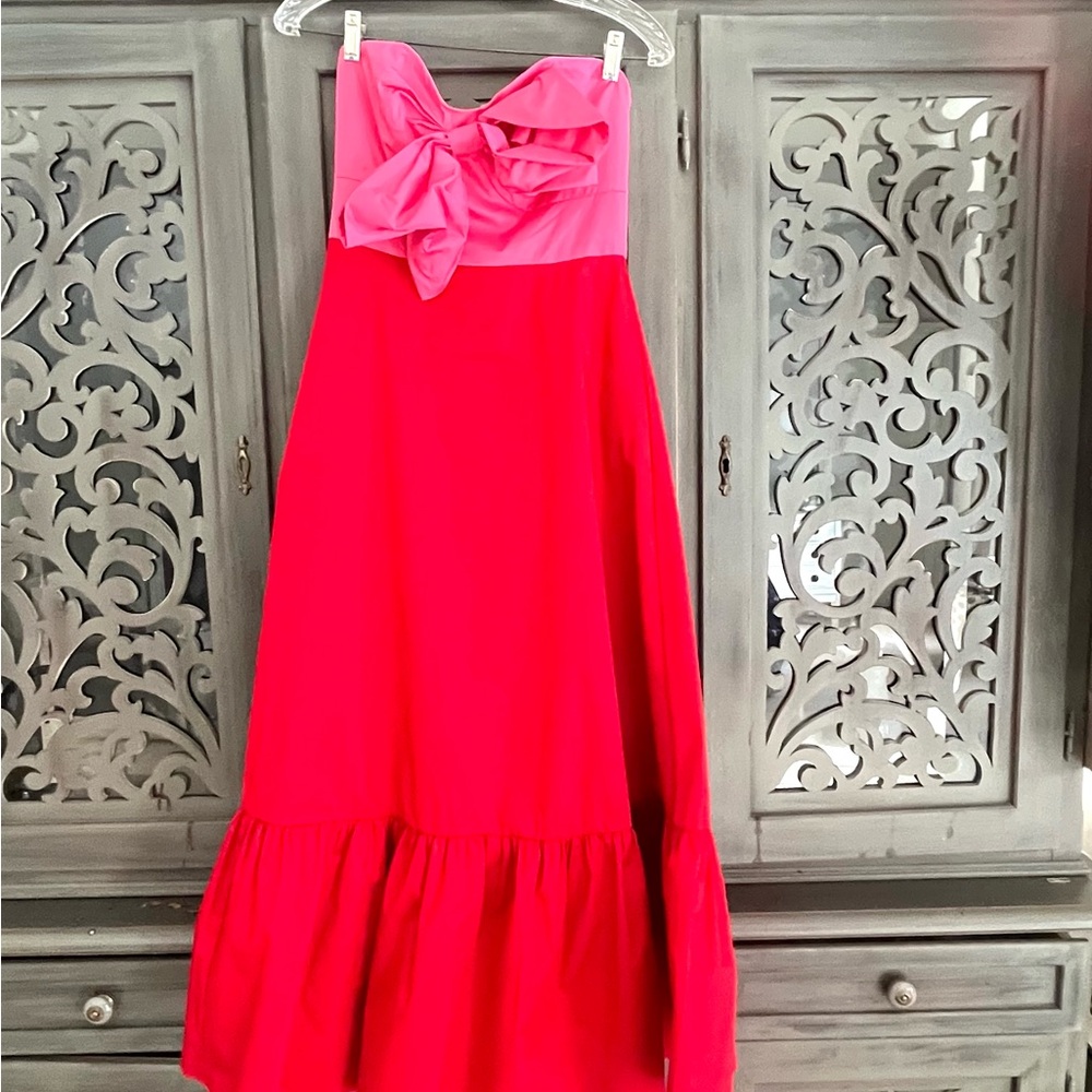 NWT Hutch pink scarlet red bow colorblock dress 6 - Picture 3 of 14